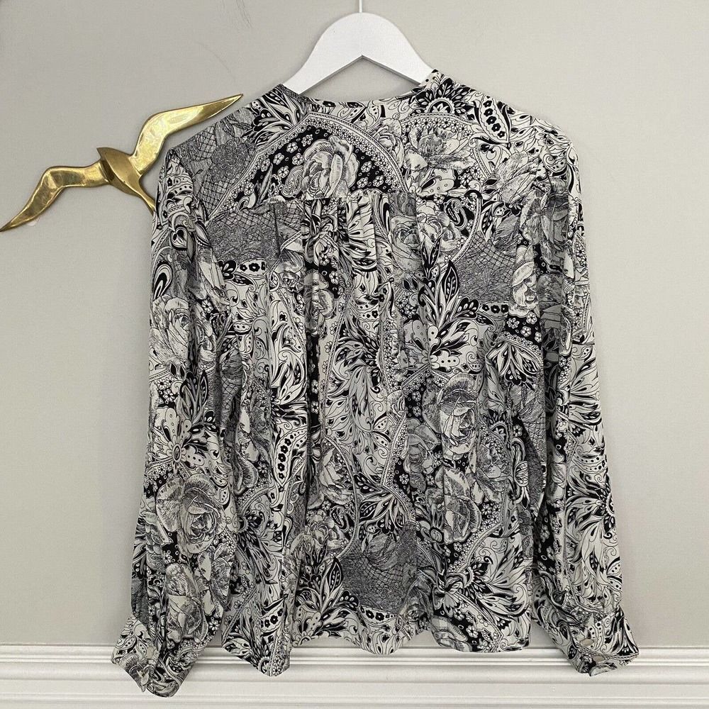Vintage LAURA & JAYNE Button Up Blouse Secretary Paisley Black White Size 12 - Picture 4 of 12
